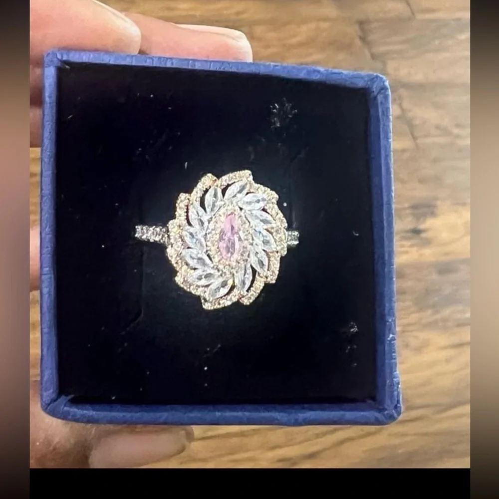 Brilliant diamond finish floral amethyst clear crystals Swarovski elements ring